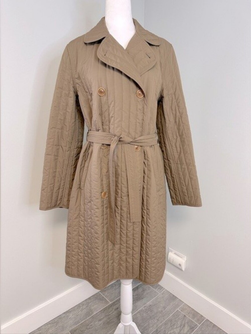 MAX MARA Weekend Quilted Lightweight Trench Tan Neutral Lightweight Coat Sz 10